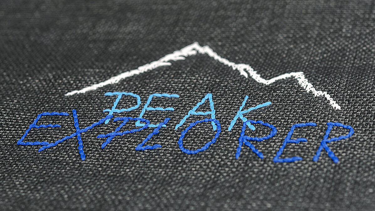 Stickmustertest PEAK EXPLORER - klare Details und Volumen. Stickmustertest PEAK EXPLORER - klare Details und Volumen