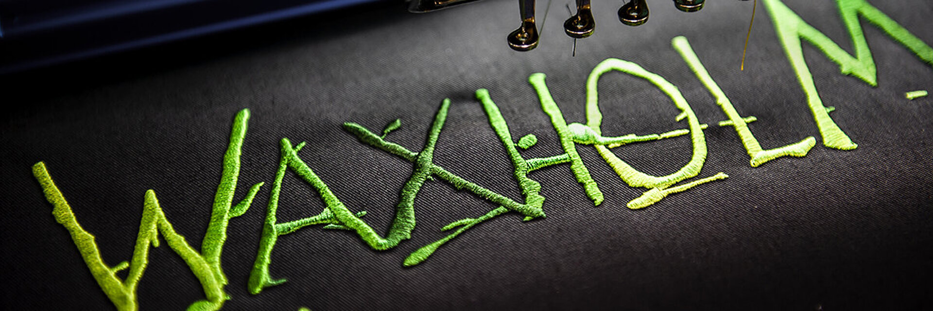 Waxholm Typo embroidery with color gradients from Coloreel thread dyeing machine