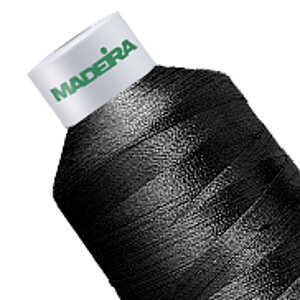 black 60' weight Madeira Polyneon polyester emberoidery thread cone