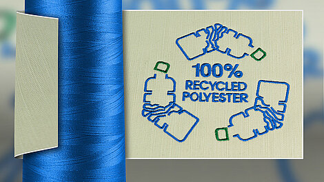 blue thread cone of Polyneon Green and embroidered recycling logo