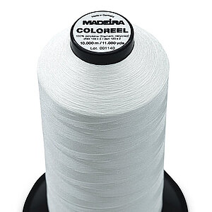 Madeira Coloreel embroidery thread cone with top label
