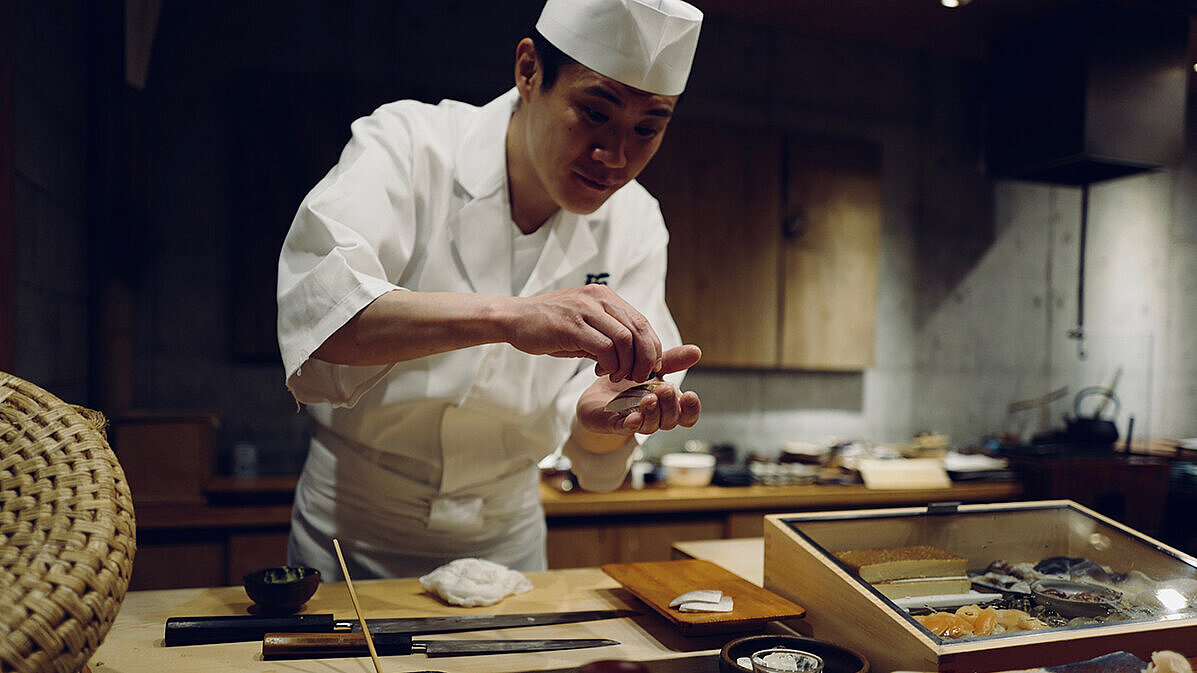 japanese cook with embroidered chef jacket
